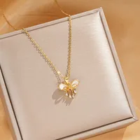 Vacation Classic Style Bow Knot Titanium Steel Copper Bowknot Inlaid Zircon Women's Pendant Necklace sku image 4