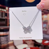 Vacation Classic Style Bow Knot Titanium Steel Copper Bowknot Inlaid Zircon Women's Pendant Necklace sku image 8