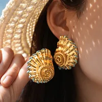 1 Pair Vacation Beach Conch 304 Stainless Steel 18K Gold Plated Ear Studs main image 1