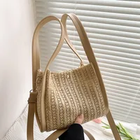 Women's Straw Color Block Streetwear Sewing Thread Bucket Magnetic Buckle Shoulder Bag main image 3