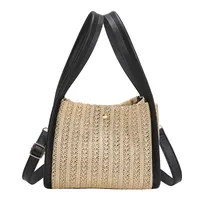 Women's Straw Color Block Streetwear Sewing Thread Bucket Magnetic Buckle Shoulder Bag main image 5