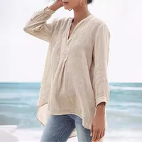 Blouse 3/4 Length Sleeve Plus Size Tops Elegant Streetwear Solid Color main image 3