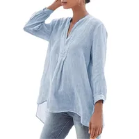 Blouse 3/4 Length Sleeve Plus Size Tops Elegant Streetwear Solid Color main image 2