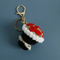 1 Piece Cute Rose Flower Yarn Women's Bag Pendant Keychain main image 1