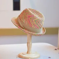 Women's Retro Hawaiian Bohemian Color Block Crimping Curved Eaves Straw Hat main image 1