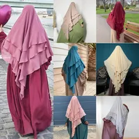 M221#10 Color Muslim Ethnic Headscarf Indonesian Malay Clothes For Worship Service Solid Color Three-Layer Big Headscarf Hijab Generation Hair main image 3