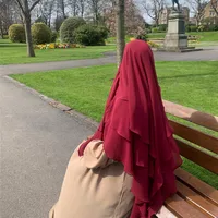 M221#10 Color Muslim Ethnic Headscarf Indonesian Malay Clothes For Worship Service Solid Color Three-Layer Big Headscarf Hijab Generation Hair main image 4