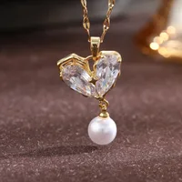 Streetwear Commute Moon Heart Shape Flower 201 Stainless Steel Copper Inlay Artificial Pearls Zircon Women's Pendant Necklace main image 9
