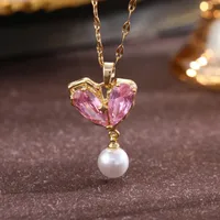 Streetwear Commute Moon Heart Shape Flower 201 Stainless Steel Copper Inlay Artificial Pearls Zircon Women's Pendant Necklace main image 10