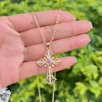 Retro Luxurious Classic Style Cross Copper Women's Pendant Necklace main image 9