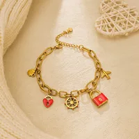 Sweet Heart Shape Lock 304 Stainless Steel 14K Gold Plated Bracelets In Bulk main image 1