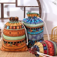 Cotton Drawstring Drawstring Bag Bronzing Cotton Four-Color Ethnic Style Drawstring Bag Ethnic Drawstring Gift Packaging Bag main image 1