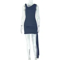 Women's Hip Skirt Elegant Streetwear Oblique Collar Backless Sleeveless Solid Color Above Knee Holiday Banquet Travel sku image 3
