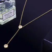 Lady Sexy Shiny Letter Gem Alloy Titanium Steel Inlay Zircon 18K Gold Plated Unisex Y-Necklace main image 6