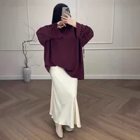 Abaya Color Block Set Loose Fit Long Sleeve Top & Midi Skirt Lounge Outfit Women's Modest Fashion main image 1
