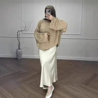 Abaya Color Block Set Loose Fit Long Sleeve Top & Midi Skirt Lounge Outfit Women's Modest Fashion main image 3