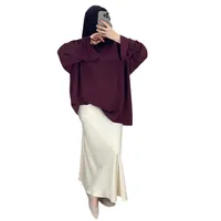Abaya Color Block Set Loose Fit Long Sleeve Top & Midi Skirt Lounge Outfit Women's Modest Fashion main image 4