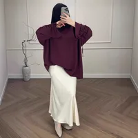 Abaya Color Block Set Loose Fit Long Sleeve Top & Midi Skirt Lounge Outfit Women's Modest Fashion sku image 4