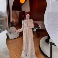 Floral Print Abaya Dress Long Sleeve Maxi With Flowing Skirt - Spring Autumn Muslim Women Fashion main image 1