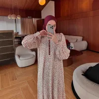Floral Print Abaya Dress Long Sleeve Maxi With Flowing Skirt - Spring Autumn Muslim Women Fashion main image 2