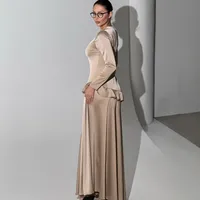 Elegant Satin Long Sleeve Dress With Ruffled Hem, Pure Color Spring/Autumn Women's Fashion main image 1