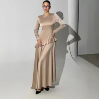 Elegant Satin Long Sleeve Dress With Ruffled Hem, Pure Color Spring/Autumn Women's Fashion main image 2