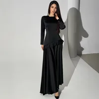 Elegant Satin Long Sleeve Dress With Ruffled Hem, Pure Color Spring/Autumn Women's Fashion main image 3