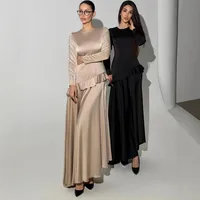 Elegant Satin Long Sleeve Dress With Ruffled Hem, Pure Color Spring/Autumn Women's Fashion main image 4