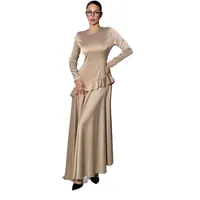 Elegant Satin Long Sleeve Dress With Ruffled Hem, Pure Color Spring/Autumn Women's Fashion main image 5