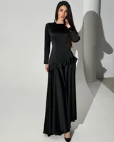 Elegant Satin Long Sleeve Dress With Ruffled Hem, Pure Color Spring/Autumn Women's Fashion sku image 3