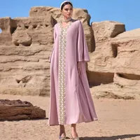 Elegant Lace Embroidered Bohemian Abaya Dress With Flared Hem And Long Sleeves main image 1