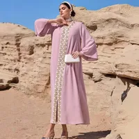 Elegant Lace Embroidered Bohemian Abaya Dress With Flared Hem And Long Sleeves main image 2