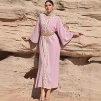 Elegant Lace Embroidered Bohemian Abaya Dress With Flared Hem And Long Sleeves main image 4