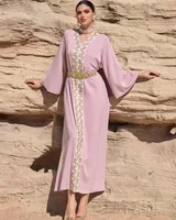 Elegant Lace Embroidered Bohemian Abaya Dress With Flared Hem And Long Sleeves sku image 2