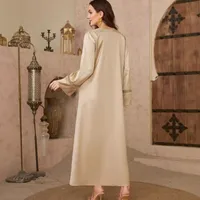Elegant Abaya Dress Pure Color Satin Modest Lace Trim Ethnic Flair Wide Flowing Maxi Muslim Women's Clothing main image 2