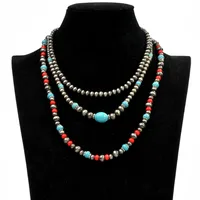 Vintage Style Ethnic Style Geometric Round CCB Turquoise Women's Three Layer Necklace main image 3