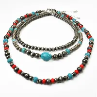 Vintage Style Ethnic Style Geometric Round CCB Turquoise Women's Three Layer Necklace main image 5