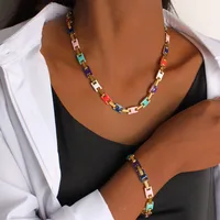 Vintage Style Classic Style Geometric 304 Stainless Steel Enamel 18K Gold Plated Women's Bracelets Necklace main image 3