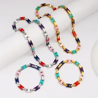 Vintage Style Classic Style Geometric 304 Stainless Steel Enamel 18K Gold Plated Women's Bracelets Necklace main image 1