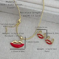 Retro Classic Style Red Lips Copper Epoxy 18K Gold Plated Women's Ear Cuffs Necklace Jewelry Set main image 2