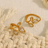 Vacation French Style Geometric Leaves 304 Stainless Steel Plating 18K Gold Plated Women's Open Rings main image 3