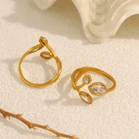 Vacation French Style Geometric Leaves 304 Stainless Steel Plating 18K Gold Plated Women's Open Rings main image 5