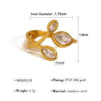 Vacation French Style Geometric Leaves 304 Stainless Steel Plating 18K Gold Plated Women's Open Rings sku image 1