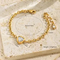 Elegant Luxurious Heart Shape 304 Stainless Steel Polishing Plating Inlay Zircon 18K Gold Plated Women's Bracelets Necklace main image 3