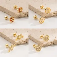 1 Pair Sweet Simple Style Pentagram Four Leaf Clover Heart Shape 304 Stainless Steel Rhinestones 18K Gold Plated Ear Studs main image 1