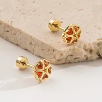 1 Pair Sweet Simple Style Pentagram Four Leaf Clover Heart Shape 304 Stainless Steel Rhinestones 18K Gold Plated Ear Studs main image 3