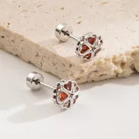 1 Pair Sweet Simple Style Pentagram Four Leaf Clover Heart Shape 304 Stainless Steel Rhinestones 18K Gold Plated Ear Studs main image 2