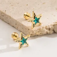 1 Pair Sweet Simple Style Pentagram Four Leaf Clover Heart Shape 304 Stainless Steel Rhinestones 18K Gold Plated Ear Studs main image 5