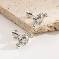 1 Pair Sweet Simple Style Pentagram Four Leaf Clover Heart Shape 304 Stainless Steel Rhinestones 18K Gold Plated Ear Studs main image 7