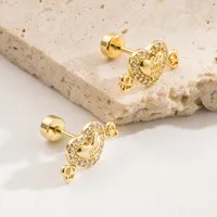 1 Pair Sweet Simple Style Pentagram Four Leaf Clover Heart Shape 304 Stainless Steel Rhinestones 18K Gold Plated Ear Studs main image 4